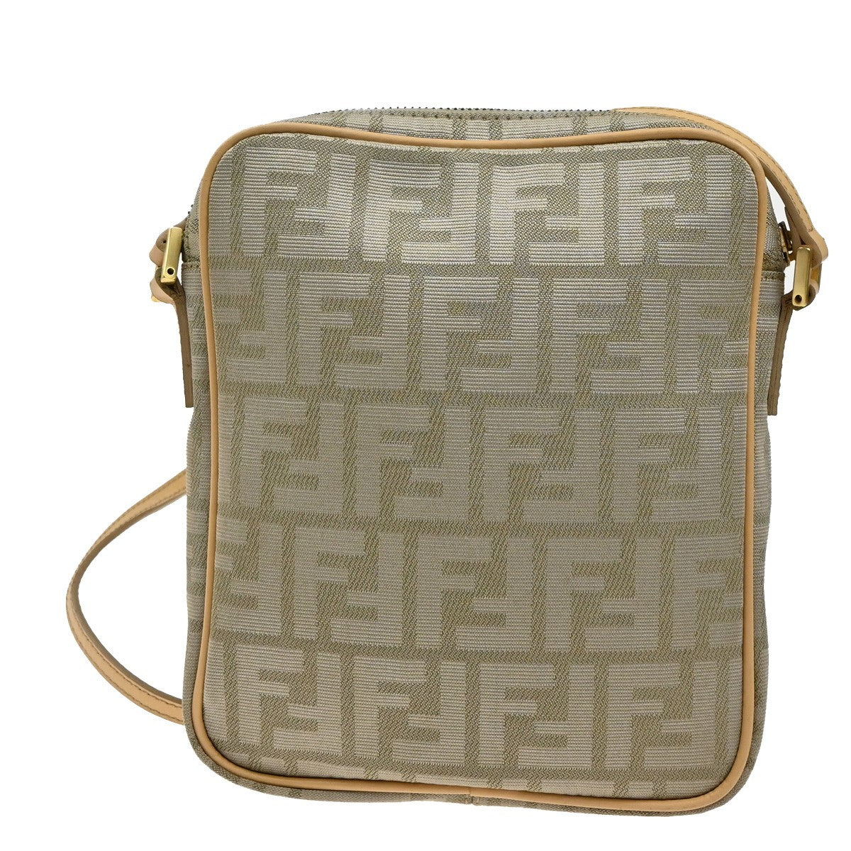 FENDI Logo Zucca Pattern Shoulder Bag Canvas Leather Beige GHW Italy 65YH781