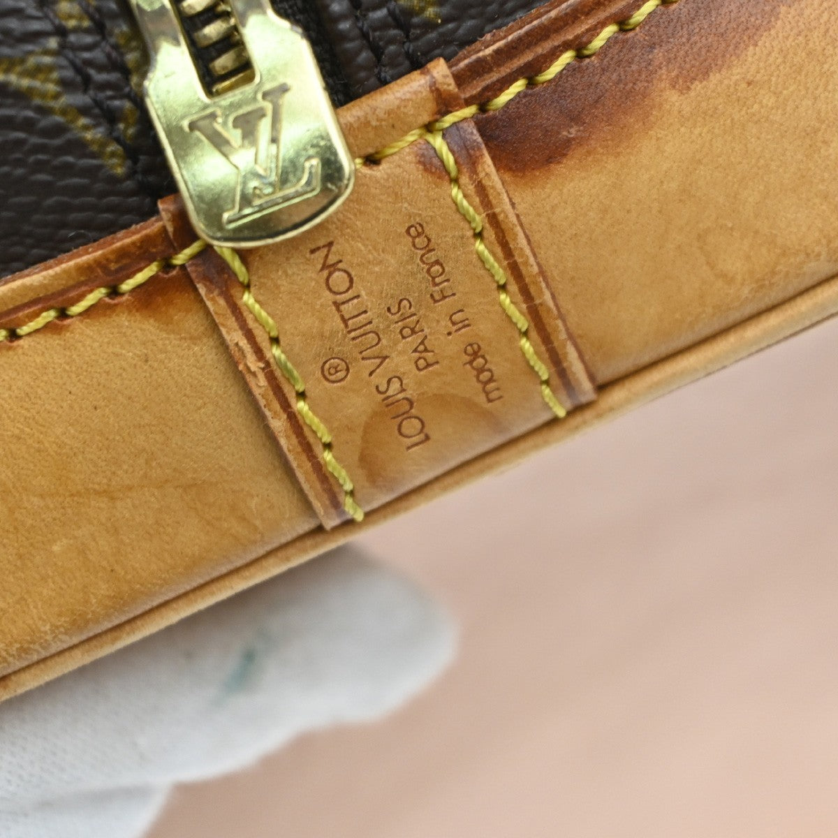 LOUIS VUITTON LV Logo Alma Hand Bag Monogram Leather Brown France M51130 02MA641
