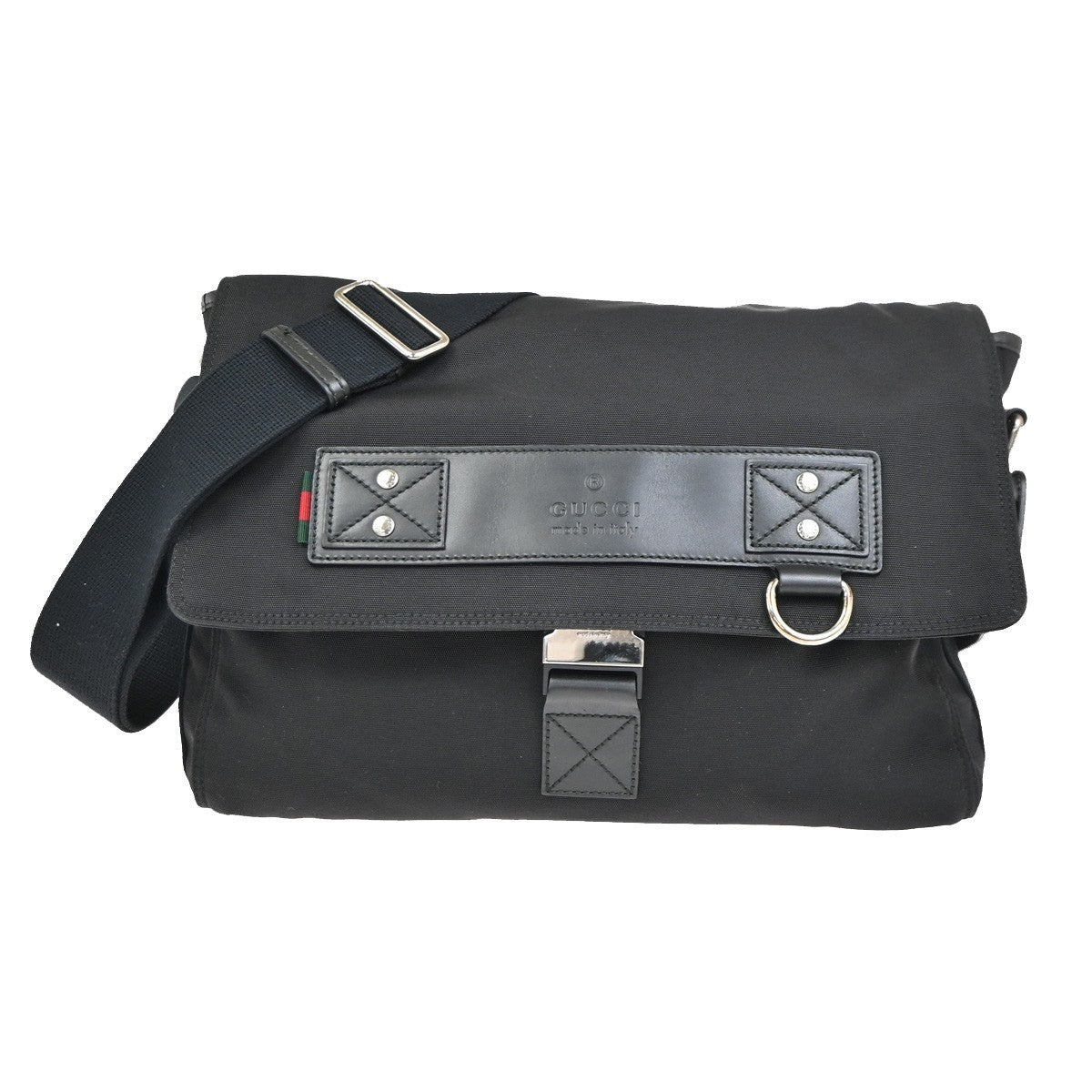GUCCI Logo Sherry Messenger Shoulder Bag Canvas Leather Black SHW Italy 83KC636