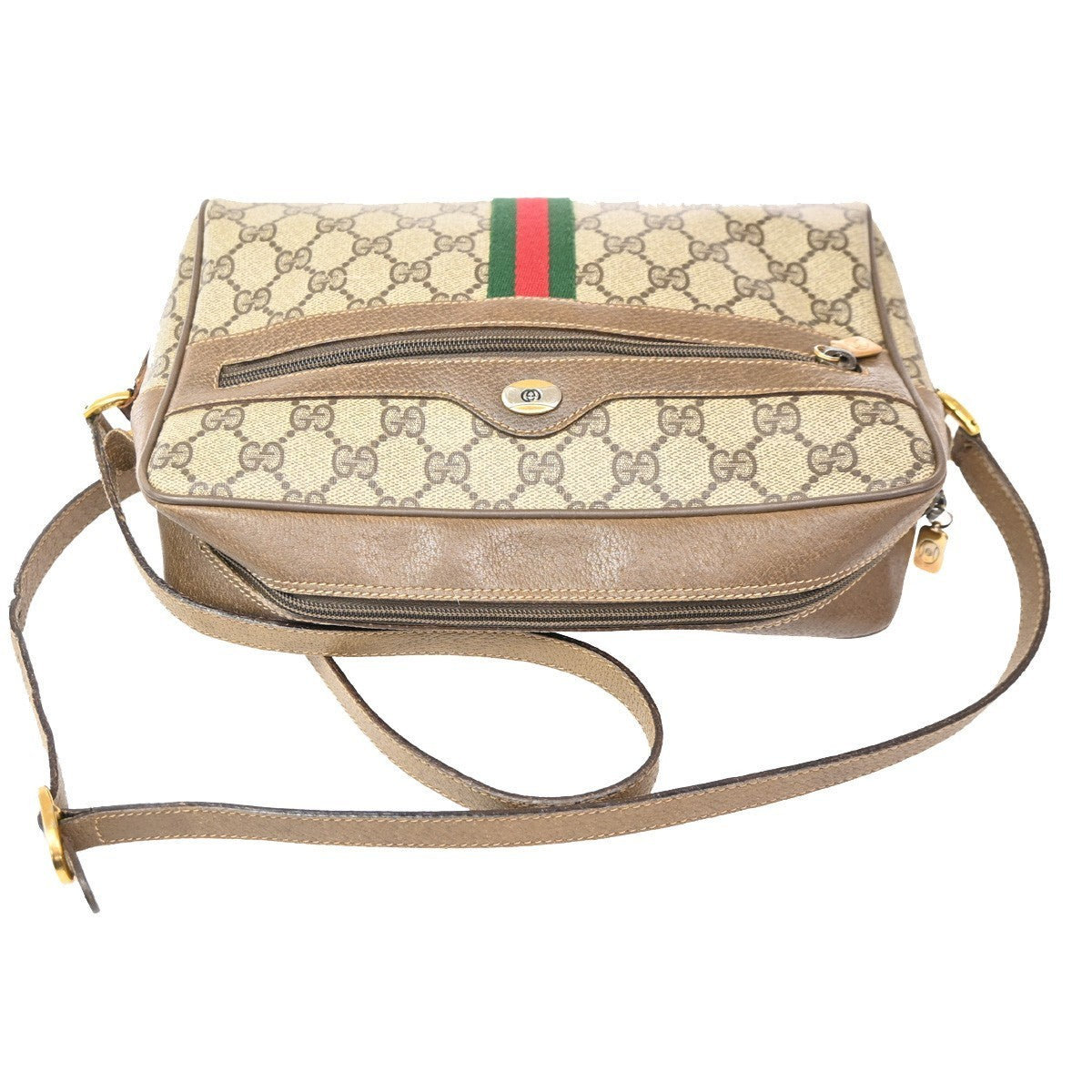 GUCCI GG Pattern Sherry Crossbody Shoulder Bag PVC Leather Brown 32CA618