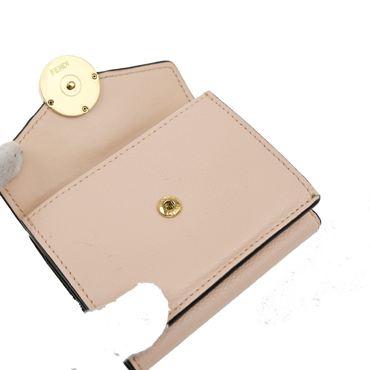 FENDI Logo Mini Trifold Campact Wallet Leather Pink Italy 69KP052
