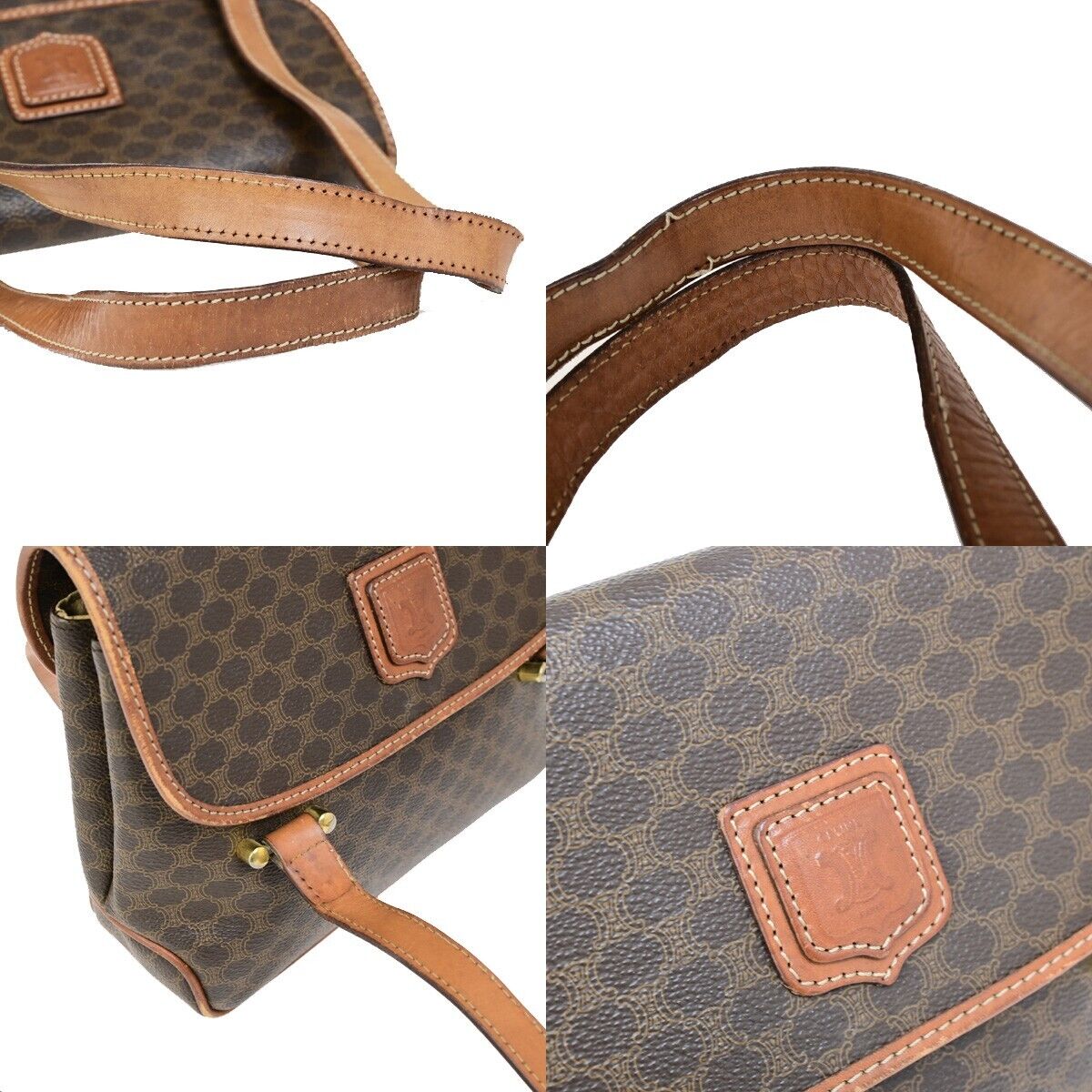 CELINE Logo Macadam Pattern Shoulder Bag PVC Leather Brown Italy Gold 60FB174
