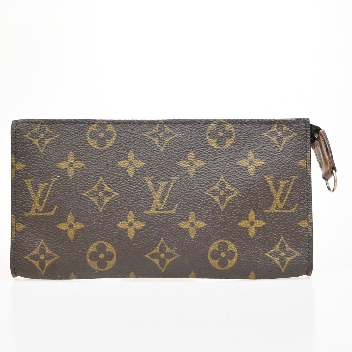 LOUIS VUITTON LV Logo Bucket GM Pouch Bag Monogram Leather Brown Gold 05EG201