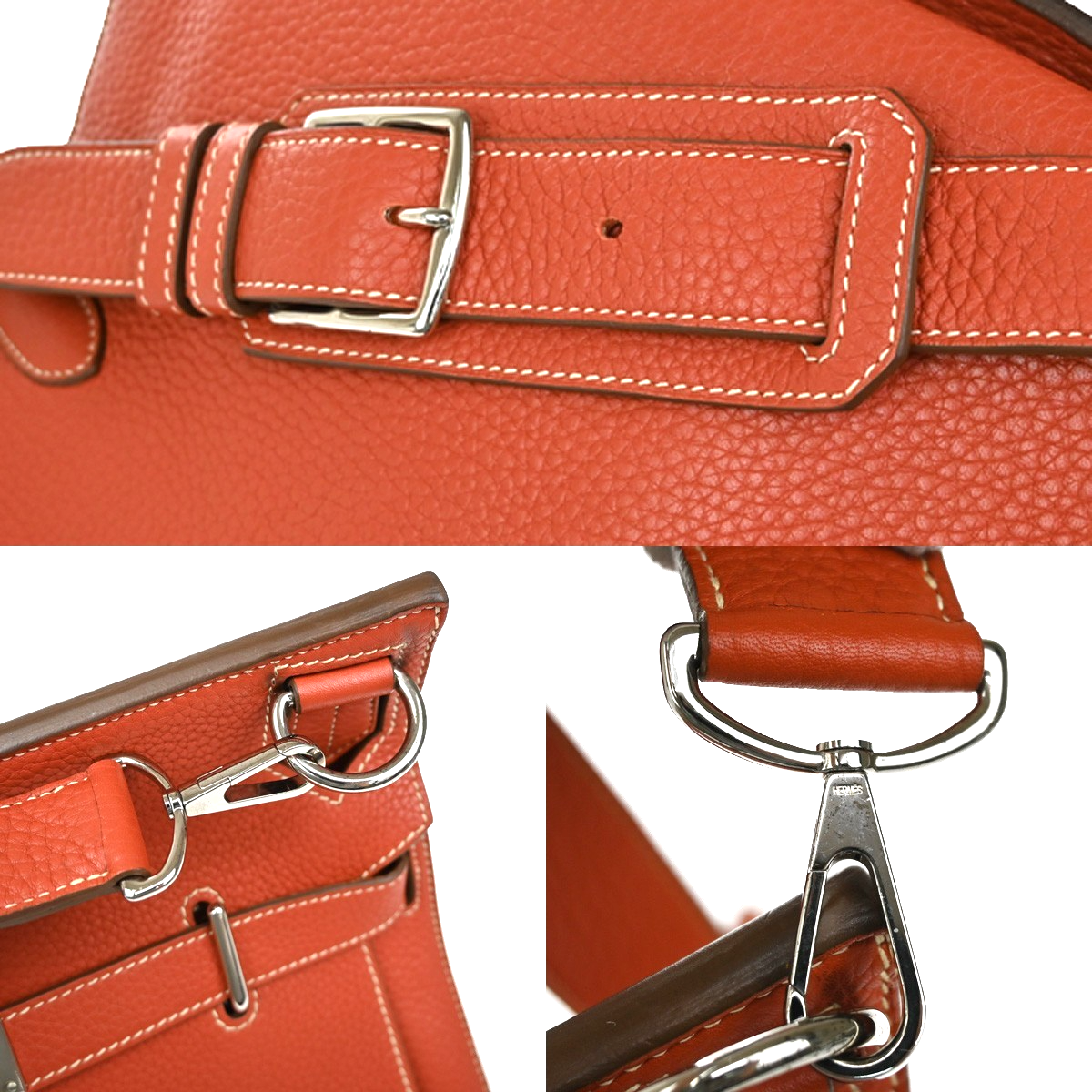 HERMES Logo Jypsiere 34 Shoulder Bag Taurillon Clemence Orange SHW 898RL463