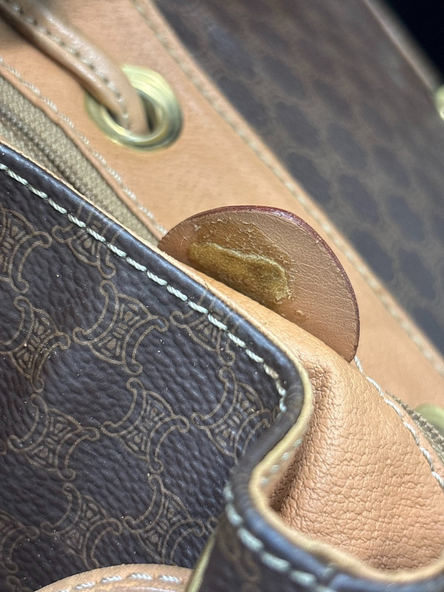 CELINE Logo Macadam Pattern Backpack Bag PVC Leather Brown GHW 87CA858