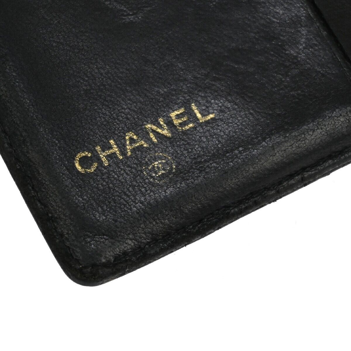 CHANEL CC Logo Bifold Wallet Caviar Skin Leather Black France Vintage 60EA462
