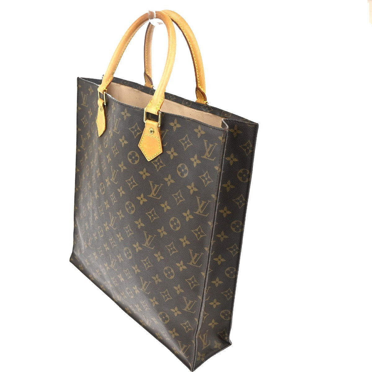LOUIS VUITTON Logo Sac Plat Hand Tote Bag Monogram Leather Brown M51140 86KC402