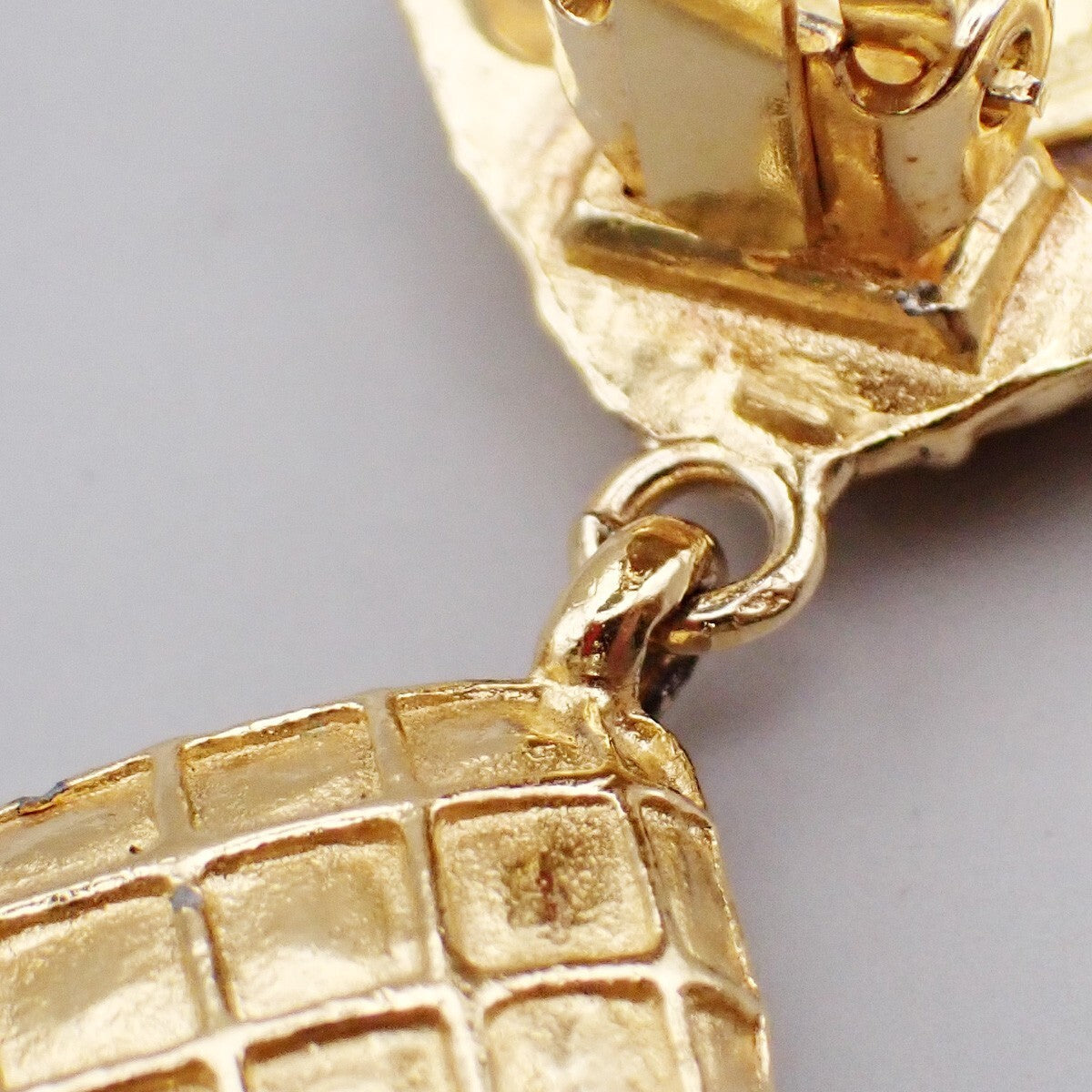 CHANEL Matelasse Diamond Shape Drop Earrings Rhinestone Clip-On Gold 73RL067
