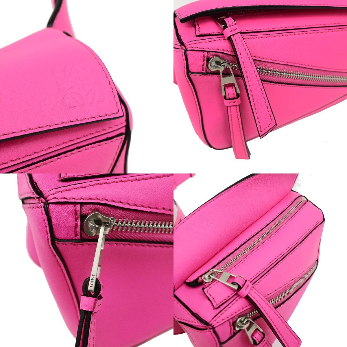 LOEWE Logo Puzzle Mini Body Shoulder Bag Leather Neon Pink SHW Spain 684RQ079