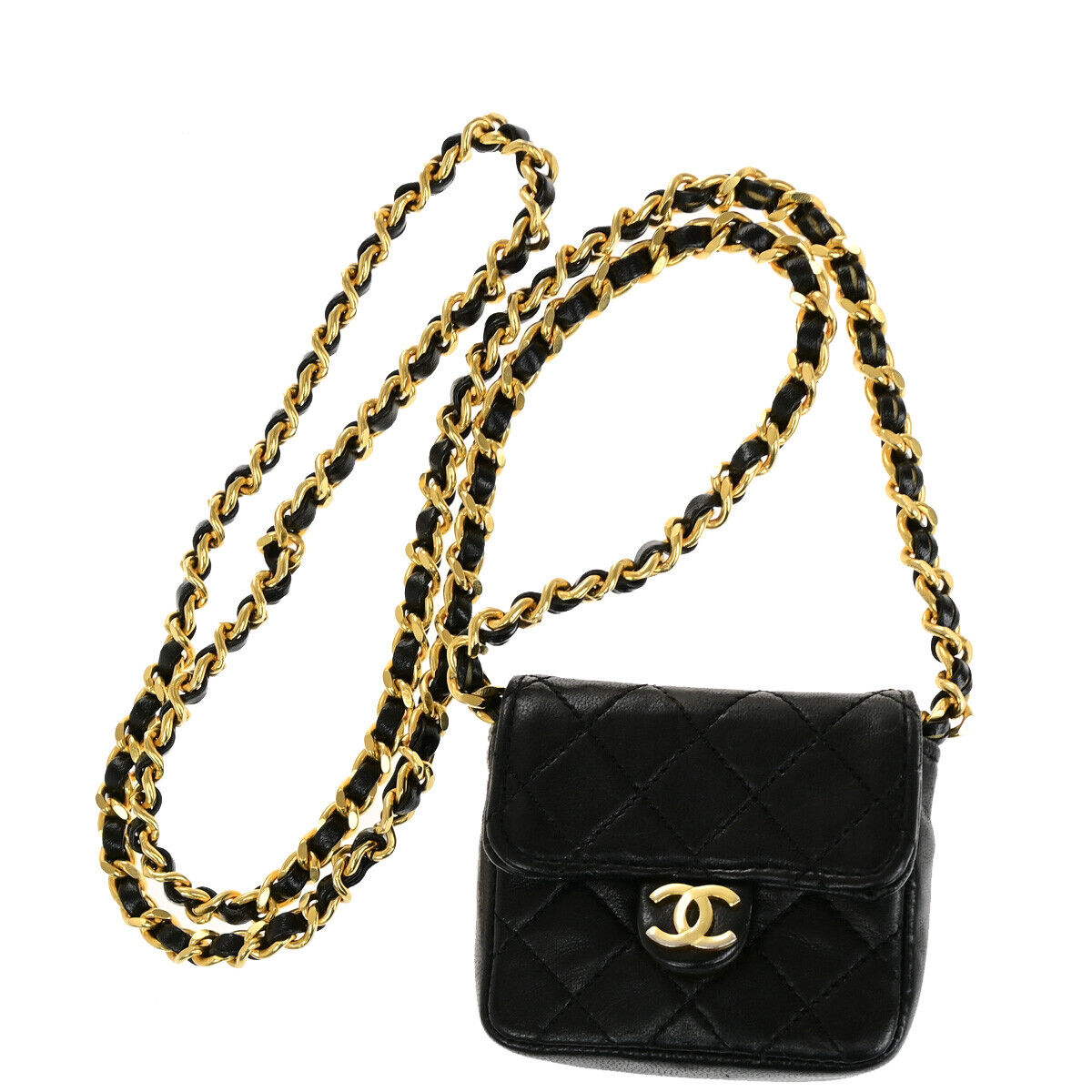 CHANEL CC Logo Mini Mini Matelasse Chain Shoulder Bag Leather GHW BK 660RK051