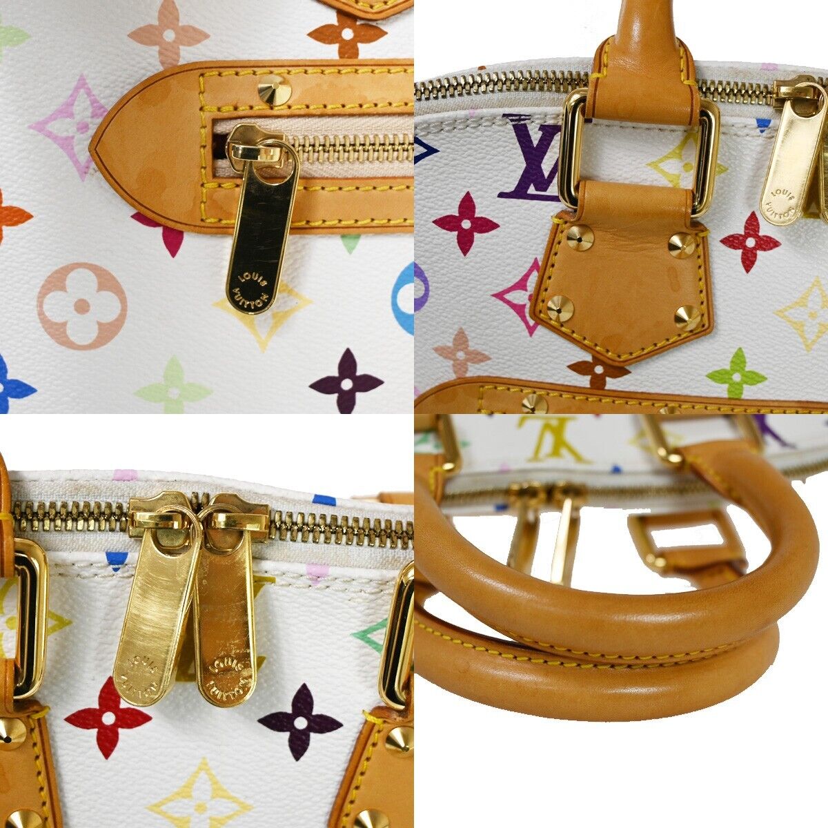 LOUIS VUITTON Logo Alma Hand Bag Monogram Multi Leather White M40443 600RH559