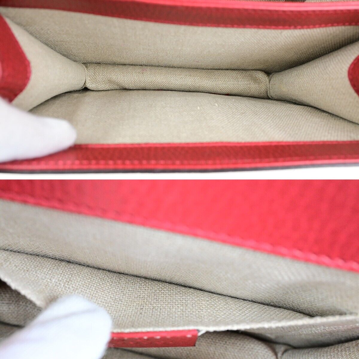 GUCCI Logo Interlocking G Mini Chain Shoulder Bag Leather Red GHW Italy 14ED352