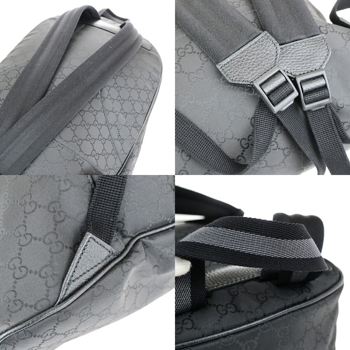 GUCCI Logo Sherry GG Pattern Backpack Bag Nylon Leather Black Italy 21RK735