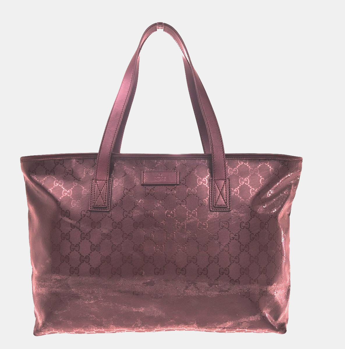 GUCCI Logo GG Pattern Imprime Shoulder Tote Bag PVC Leather Burgundy Red 31MA441
