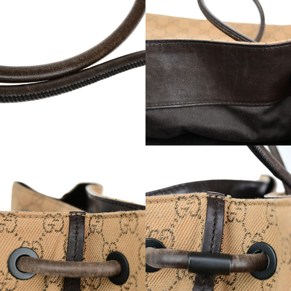 GUCCI Logo GG Pattern Shoulder Bag Canvas Leather Brown Made In Italy 60YF013