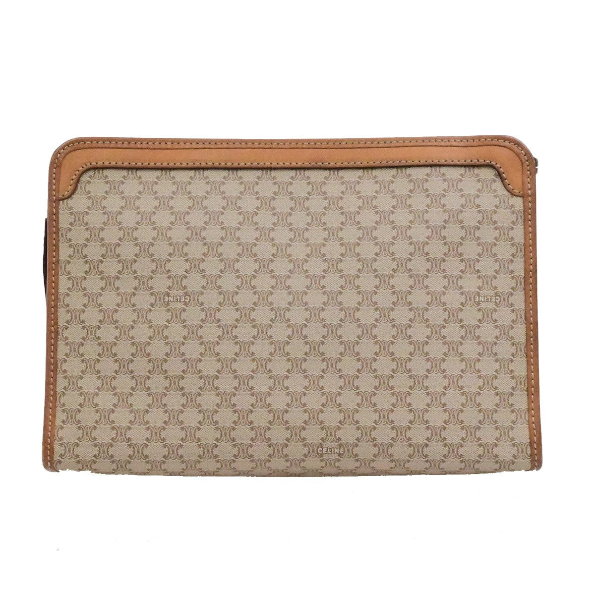 CELINE Logo Macadam Pattern Clutch Bag PVC Leather Brown GHW Italy 07YH137