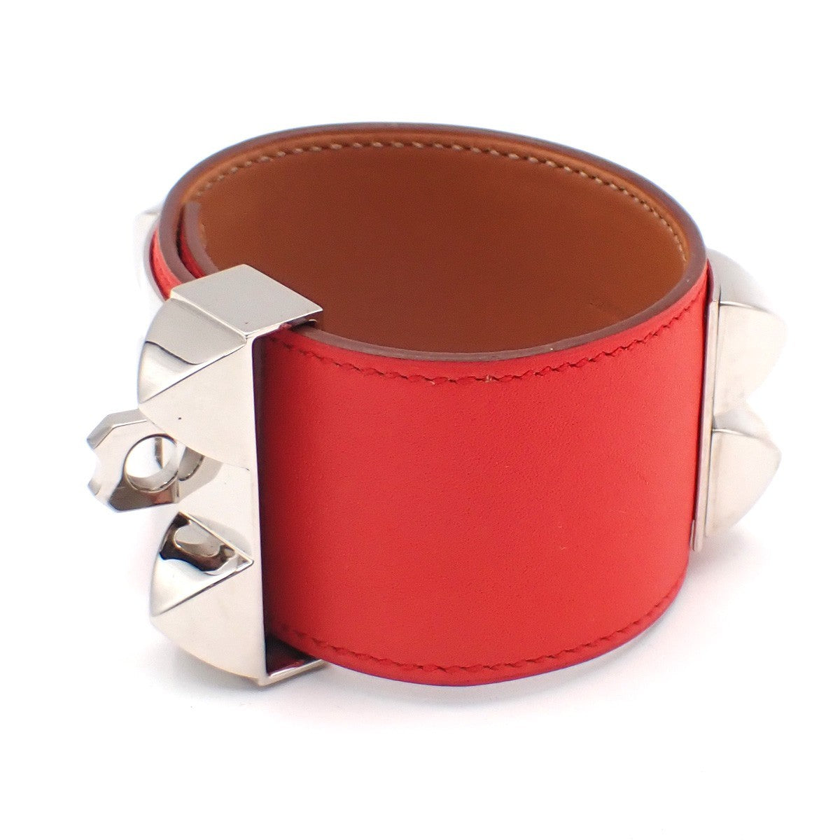 HERMES Collier de Chien Bracelet Size S Square Q Leather Orange 77RP160