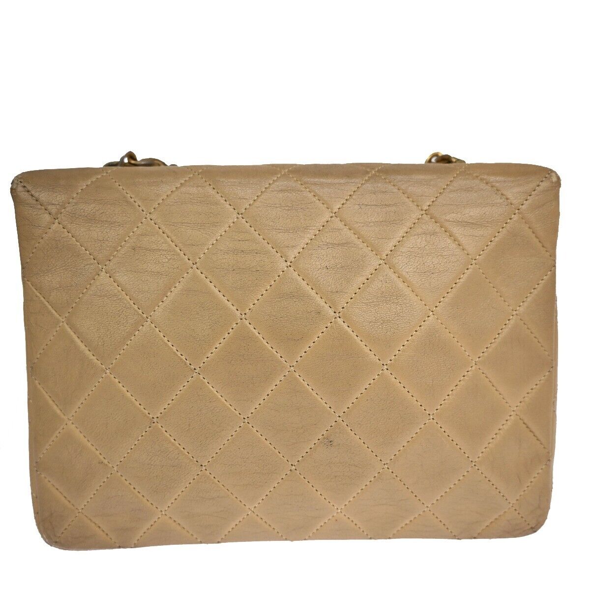 CHANEL CC Mini Matelasse Chain Shoulder Bag Leather Beige GHW Vintage 361RJ241