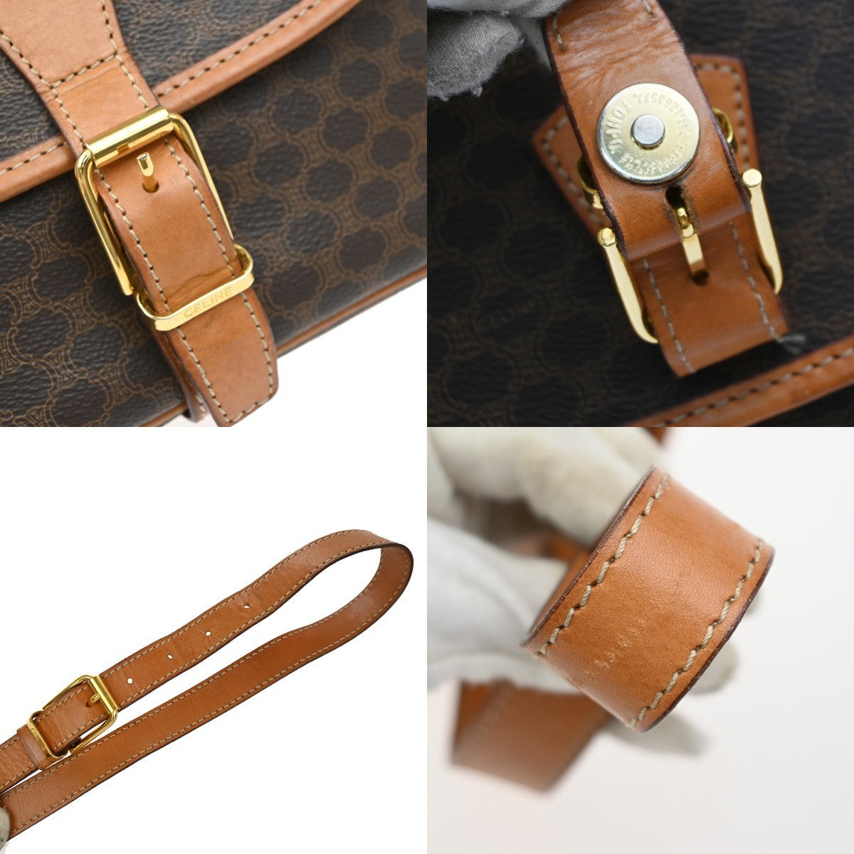 CELINE Logo Macadam Pattern Shoulder Bag PVC Leather Brown GHW Italy 67EG395