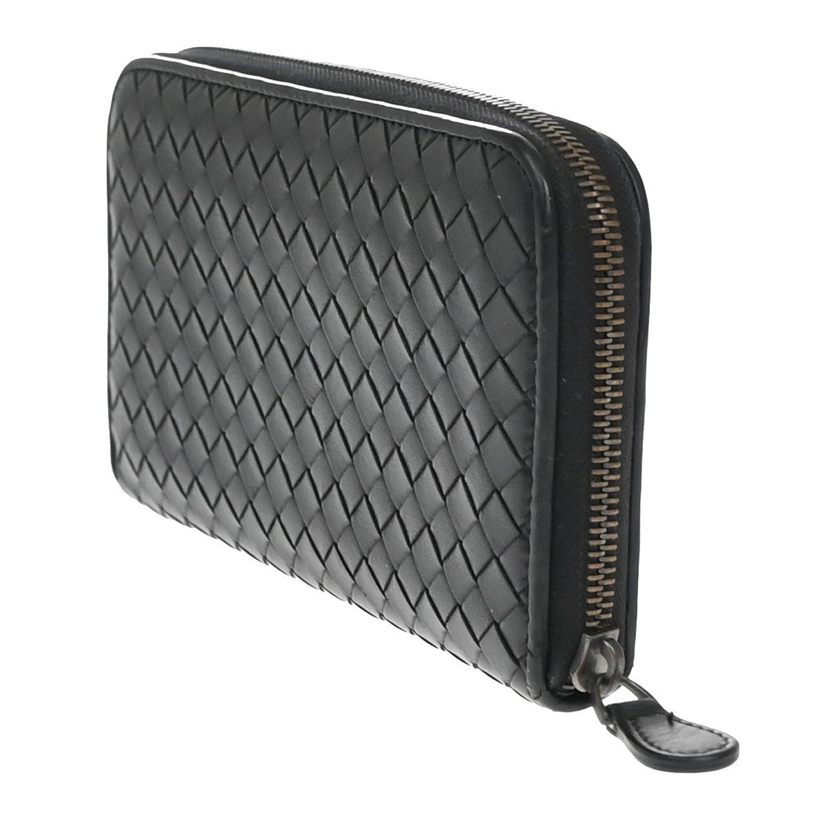 BOTTEGA VENETA Logo Intrecciato Long Zipper Around Wallet Leather Black 68KB106