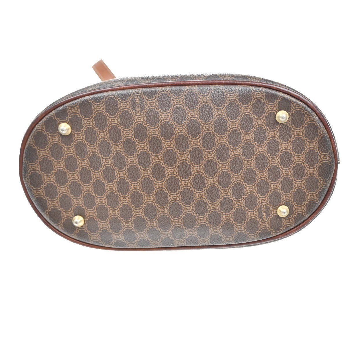 CELINE Logo Macadam Pattern Shoulder Bag PVC Leather Brown Italy Gold 04FC142