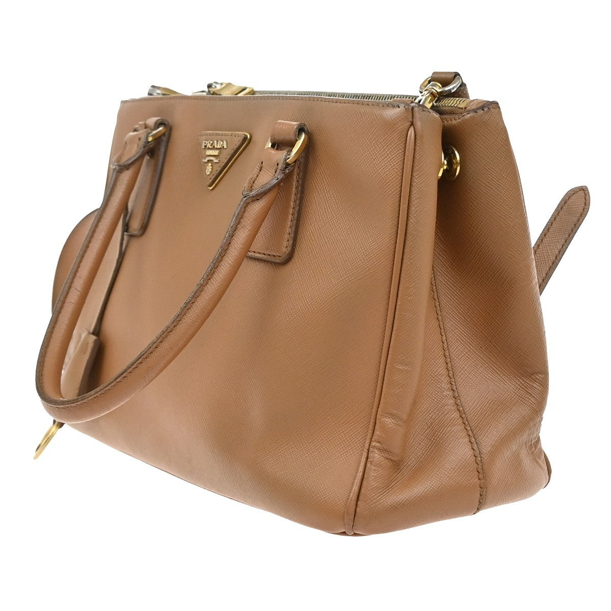 PRADA Logo 2Way Shoulder Hand Bag Saffiano Leather Beige GHW Italy 70EF793