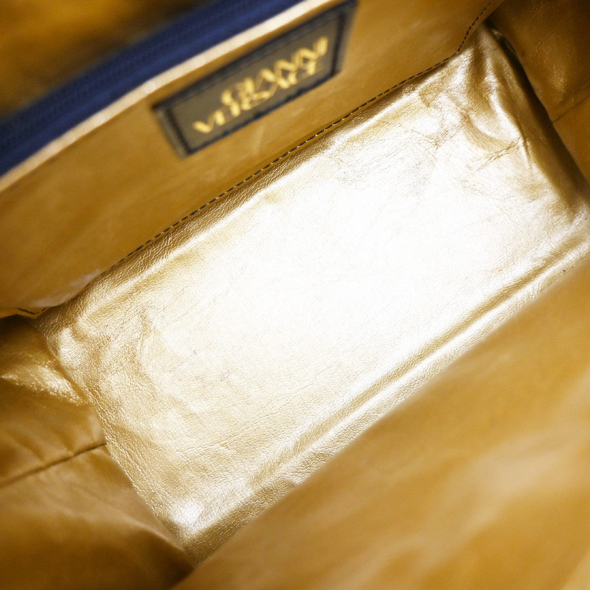 GIANNI VERSACE Logo Hand Bag Canvas Leather Yellow Black Italy GHW 30MA670