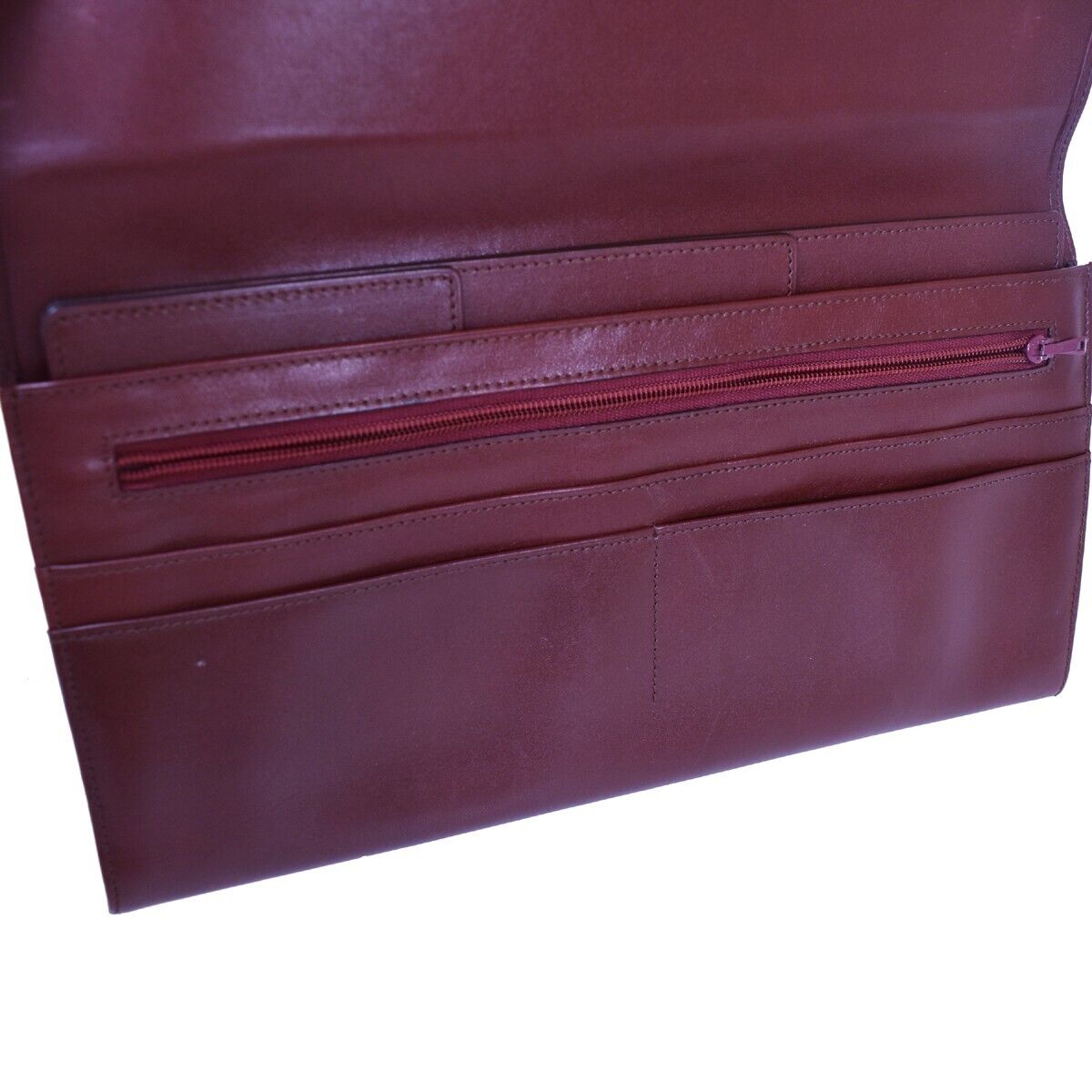 MUST DE CARTIER 2C Logo Wallet Clutch Hand Bag Leather Bordeaux Gold 09EA018