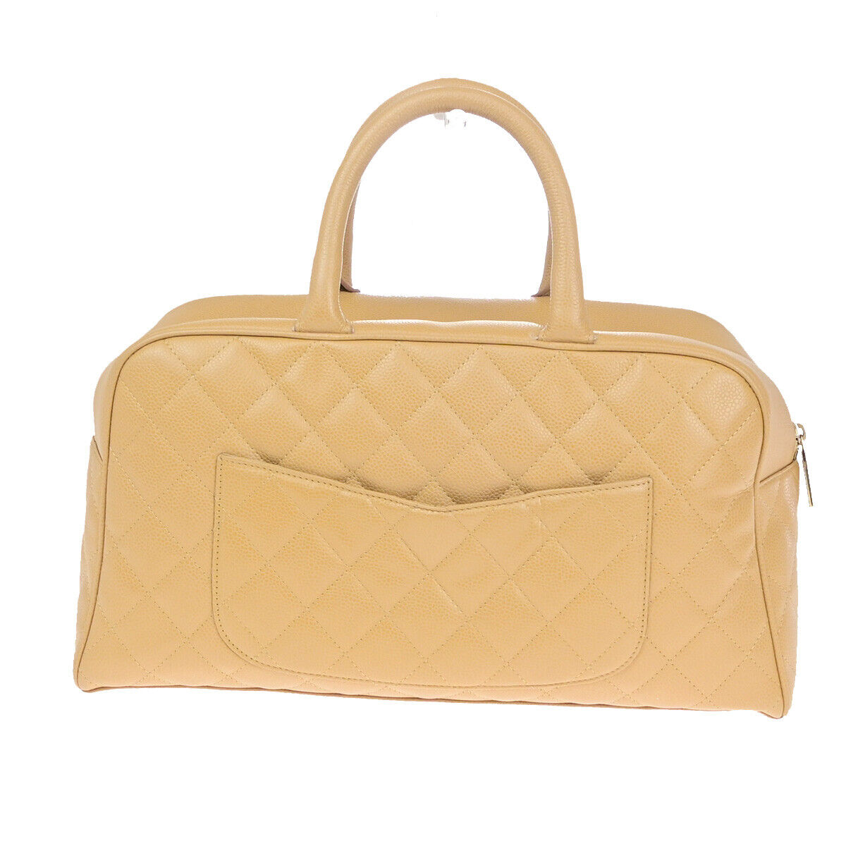 CHANEL CC Logo Matelasse Travel Hand Bag Caviar Skin Leather Beige GHW 307RJ952