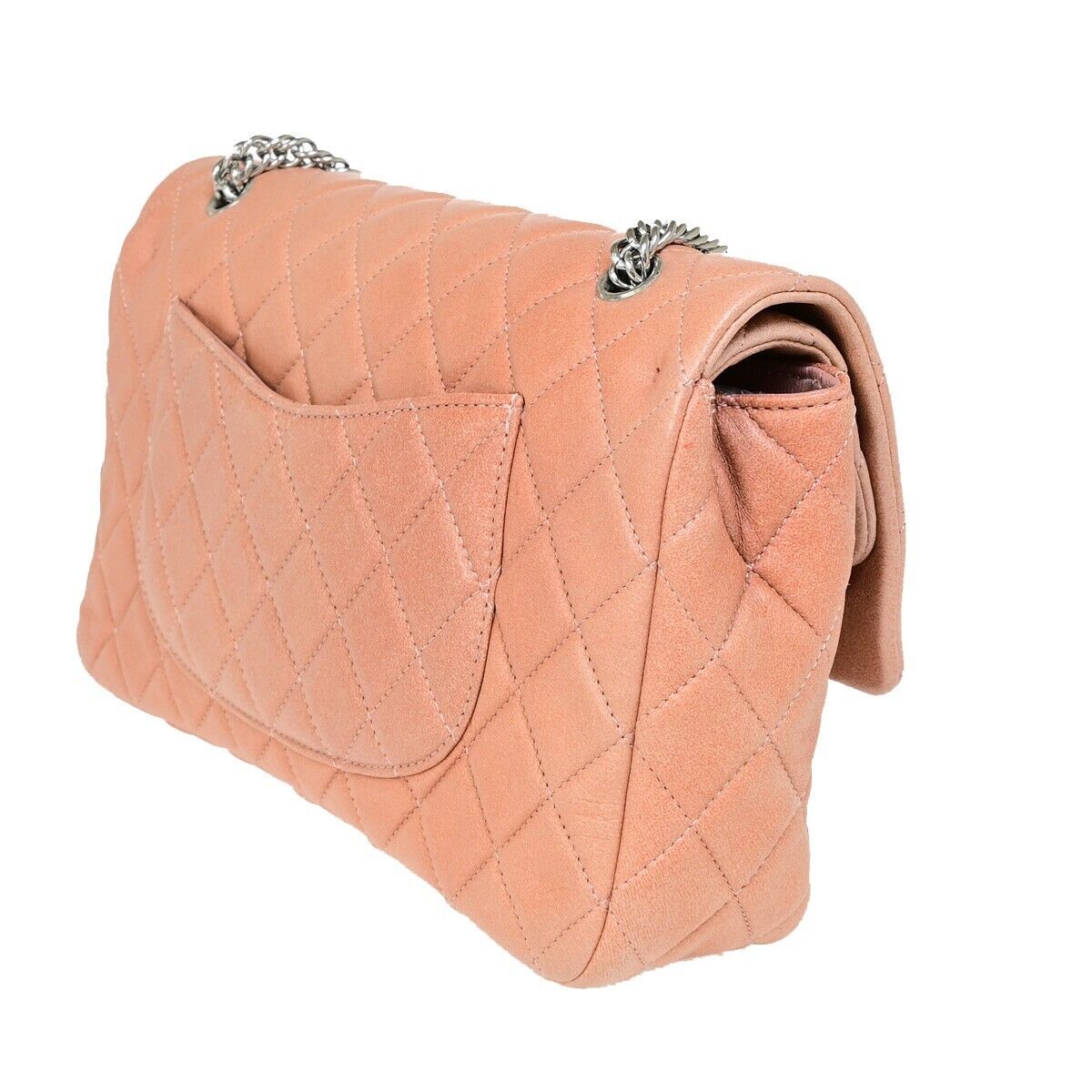 CHANEL CC Matelasse 25 Double Flap Chain Shoulder Bag Leather Pink 373RK146