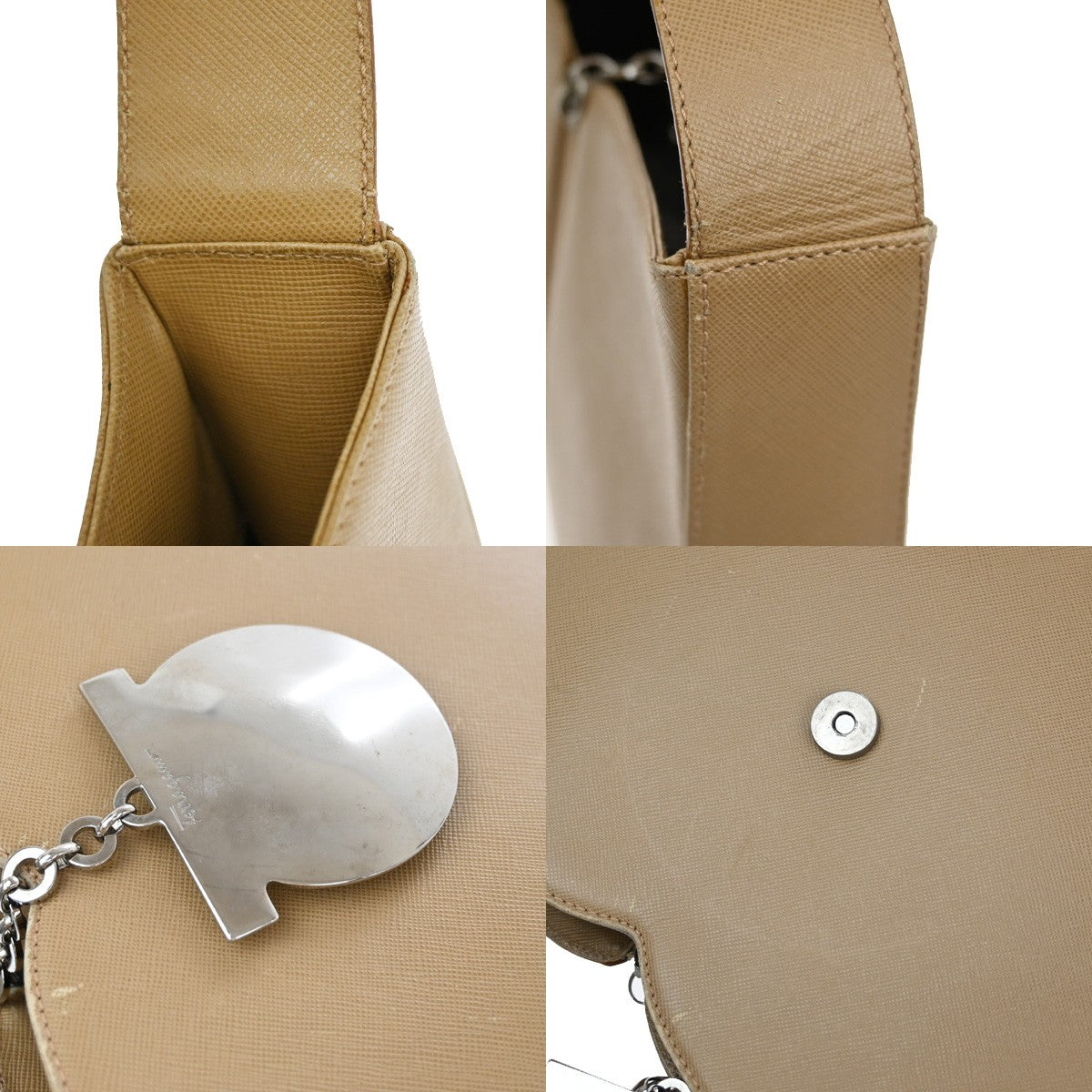 SALVATORE FERRAGAMO Logo Gancini Shoulder Bag Leather Beige SHW Italy 62YH785