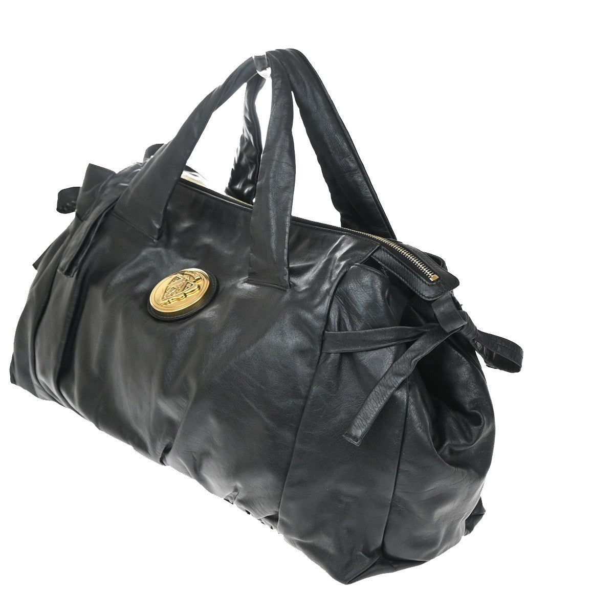 GUCCI Logo Hysteria Large Shoulder Hand Bag Leather Black GHW Italy 70YJ141