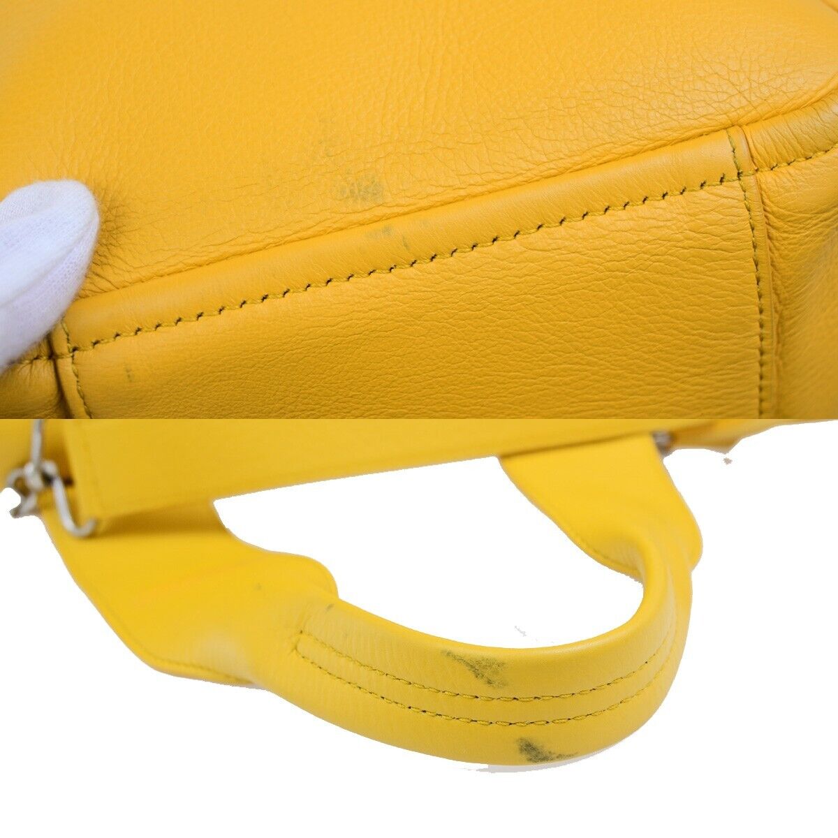 BALENCIAGA Logo 2Way Shoulder Hand Bag Leather Yellow Silver 87ED917