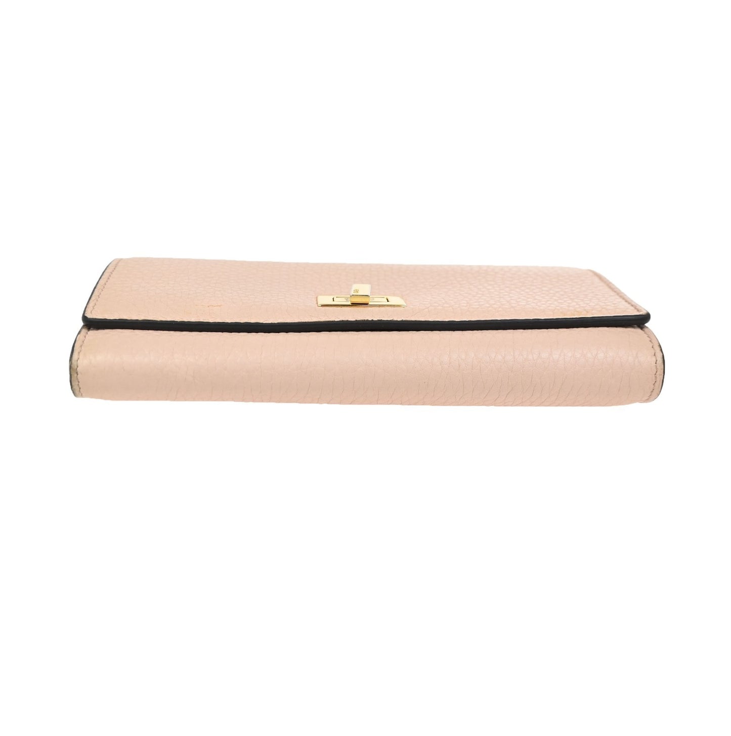 FENDI Logo Peekaboo Bifold Turn Lock Long Wallet Leather Pink Italy GHW 61KC929