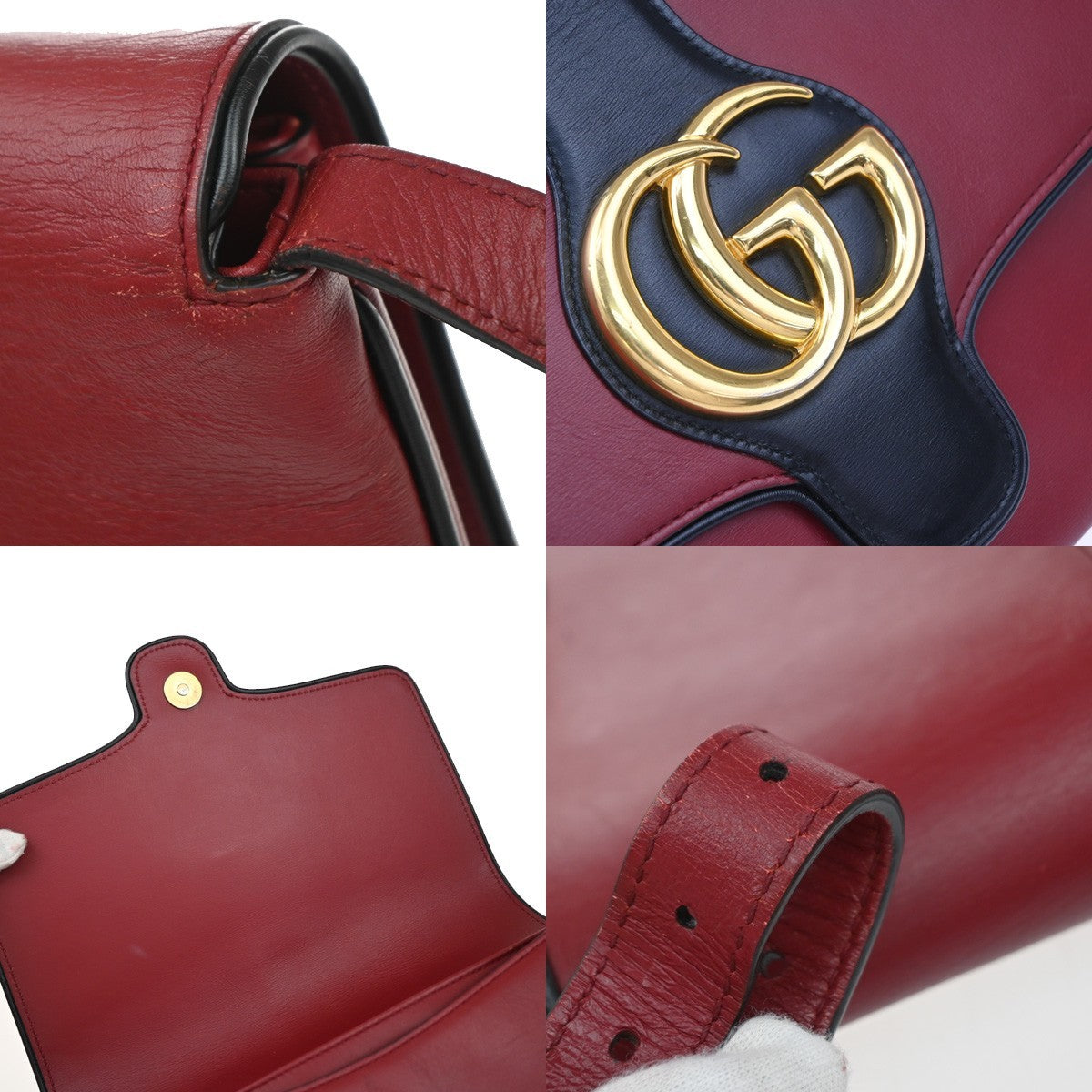 GUCCI Logo GG Marmont Ally Shoulder Bag Leather Red GHW 74KP184