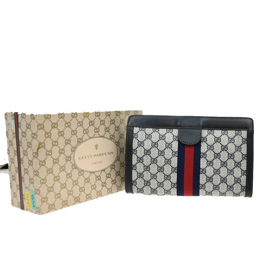 21.Live GUCCI Parfums Sherry Clutch Hand Bag PVC Leather Navy Blue Italy 60KP203