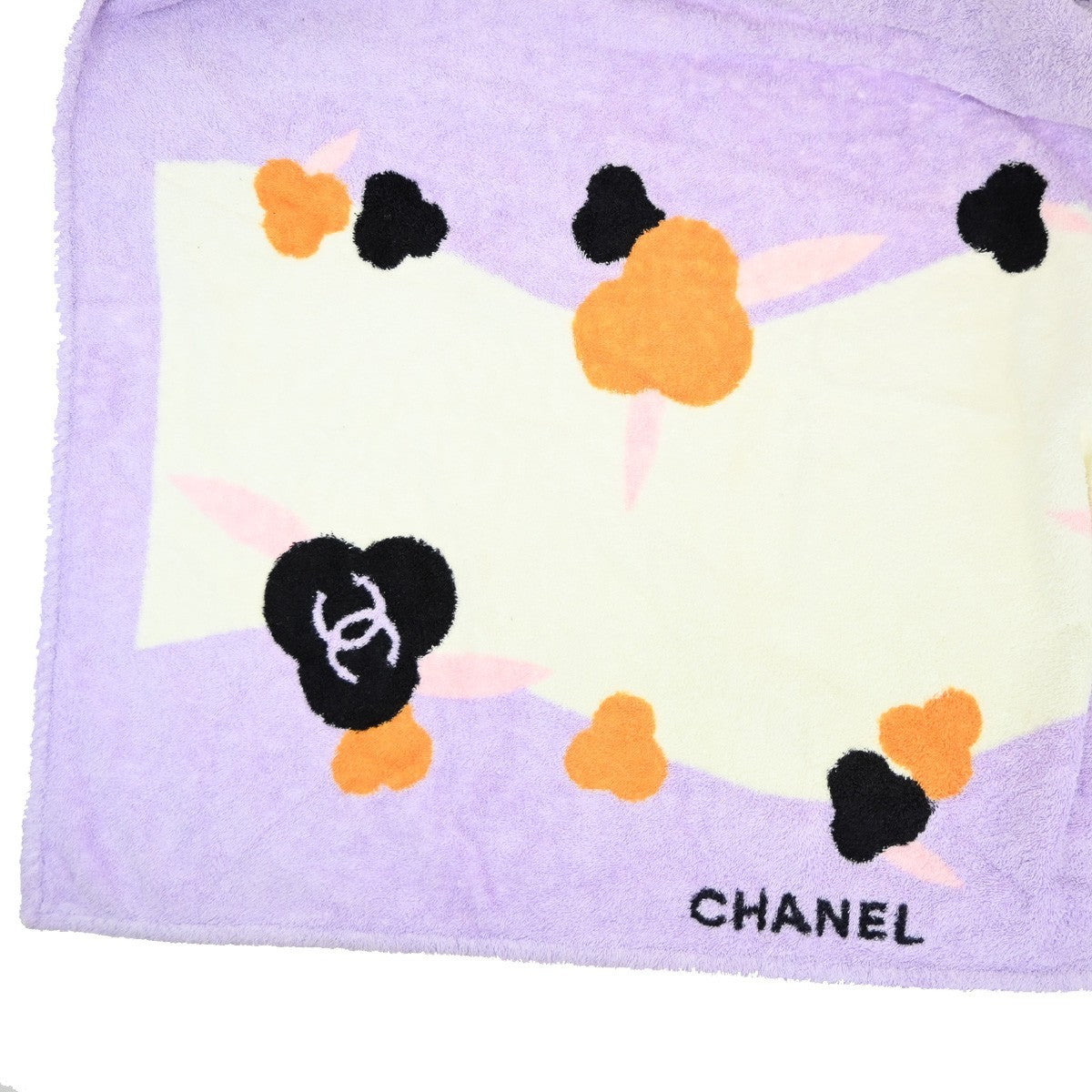 CHANEL CC Logo Camellia Large Beach Towel 100% Cotton Purple White 01KP556