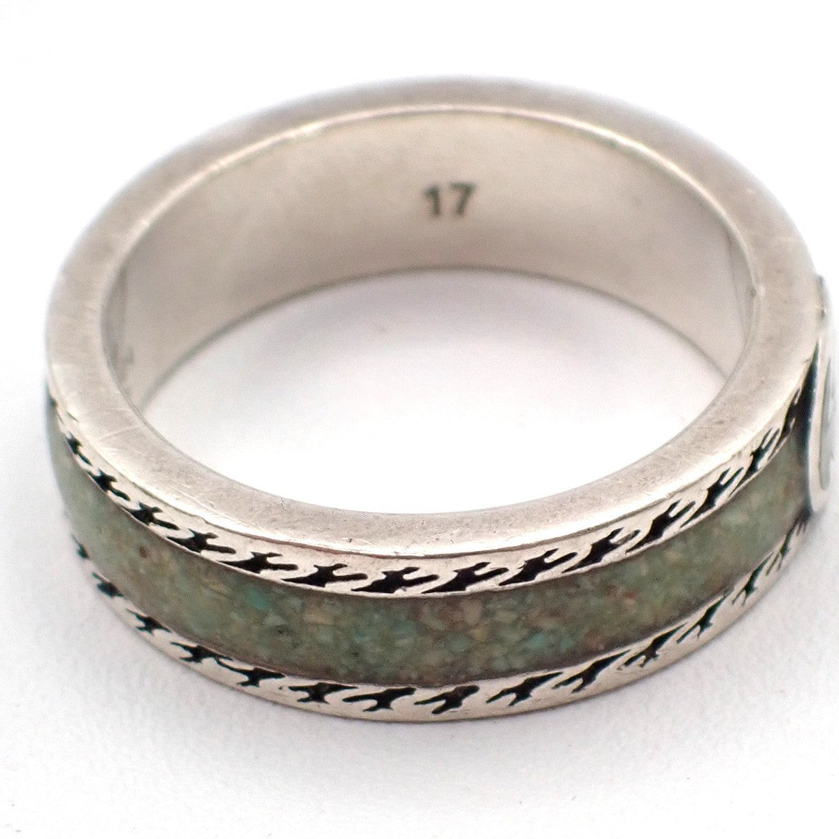 GUCCI Interlocking G Ring Size JP 17 US 8.5 Ag 925 Green Silver Italy 63KP565