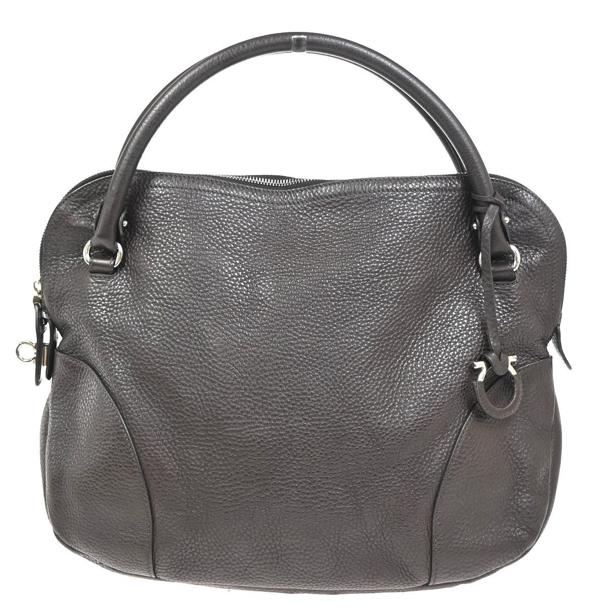SALVATORE FERRAGAMO Gancini Hand Tote Bag Leather Brown SHW Italy 32KC800
