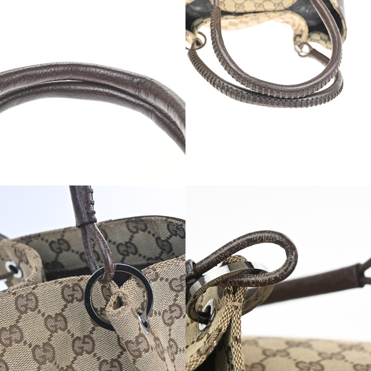 GUCCI Logo GG Pattern Shoulder Tote Bag Canvas Leather Brown 86KC878