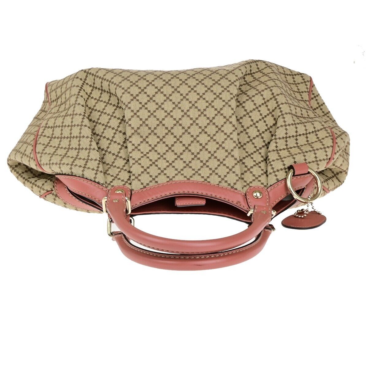 GUCCI Diamante Sukey Shoulder Bag Charm Canvas Leather Brown Pink 84EC855