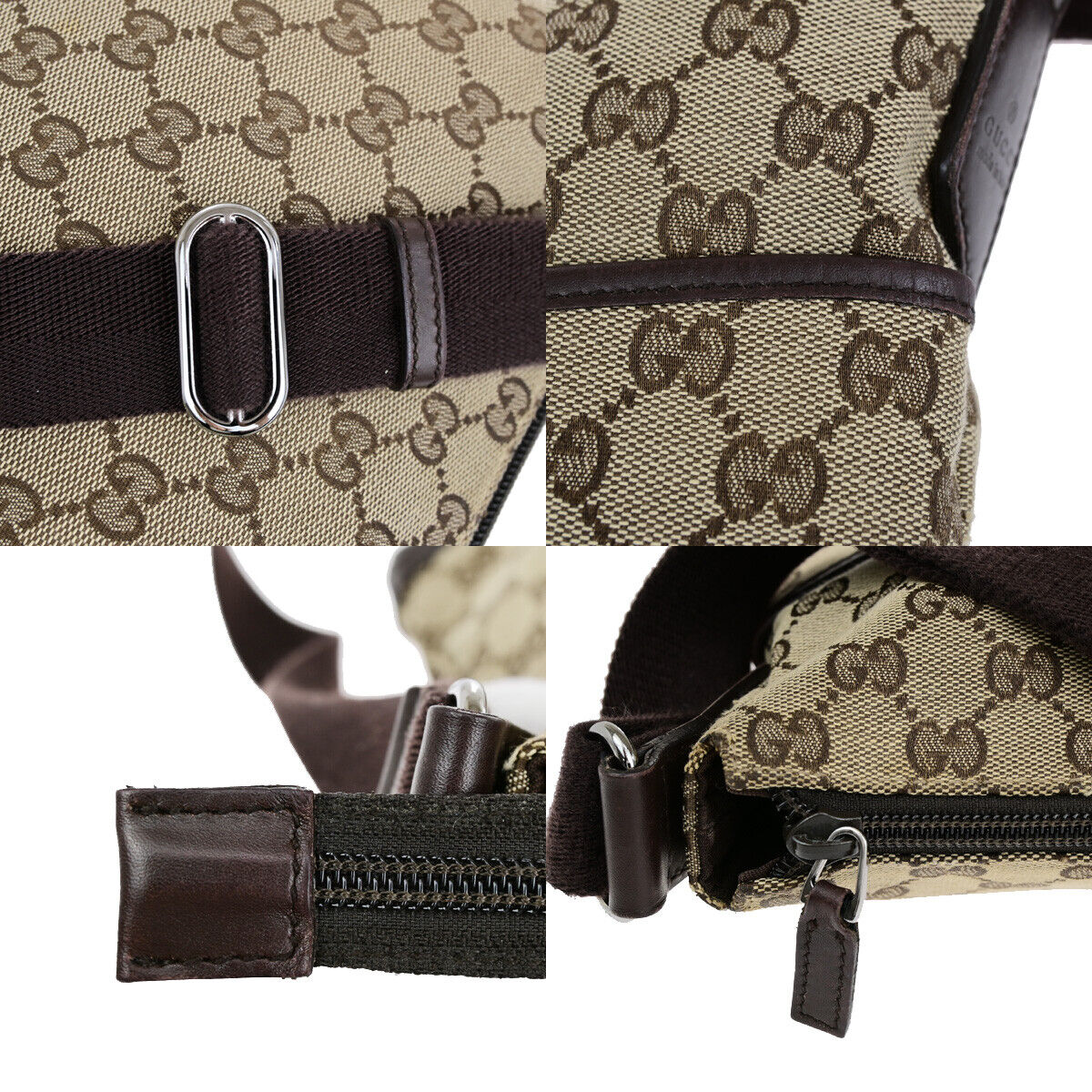 GUCCI Logo GG Pattern Shoulder Bag Canvas Leather Brown Italy 86SJ037