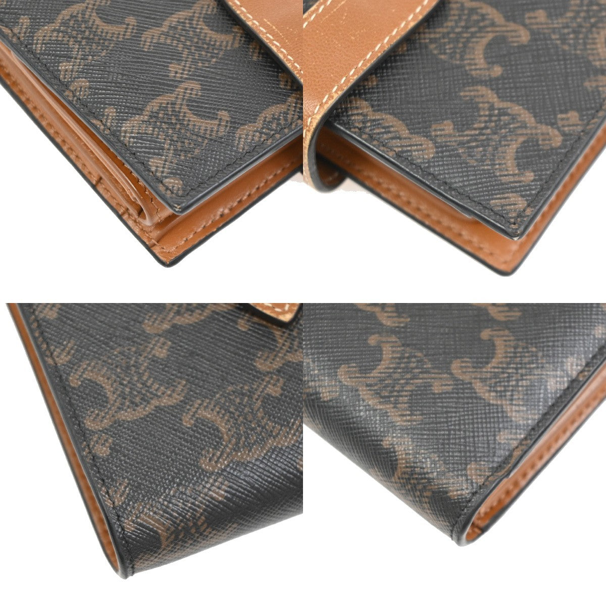 CELINE Strap Bifold Wallet Purse Triomphe Canvas Leather Brown BK Italy 65KC629