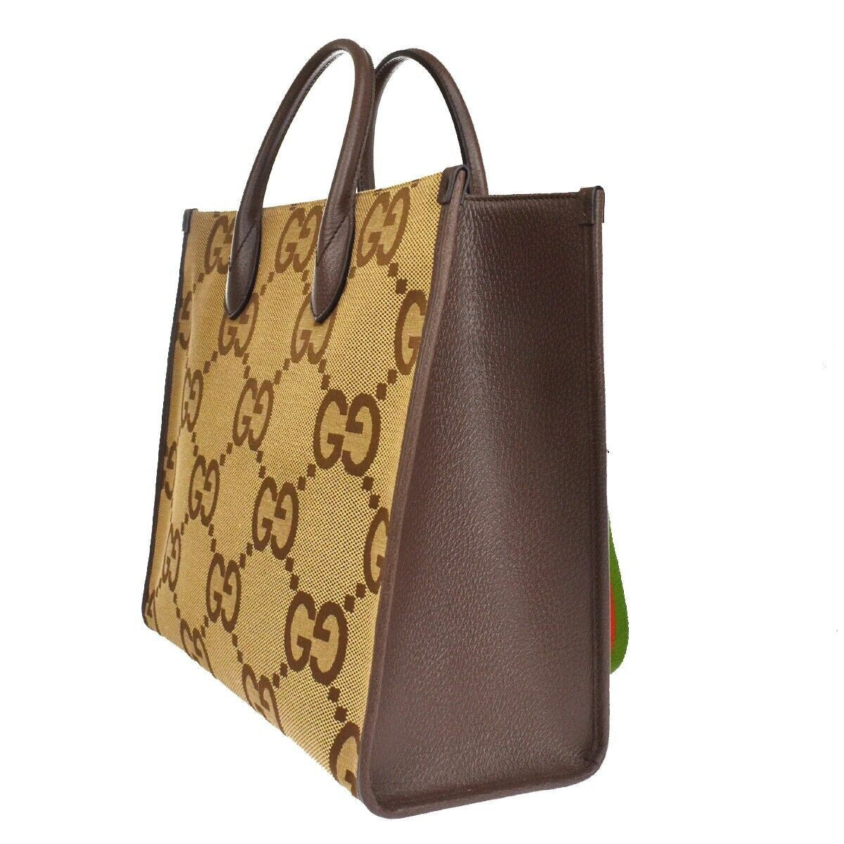 GUCCI Jumbo GG 2Wy Shoulder Hand Bag Canvas Leather Brown Gold Italy 641RC768