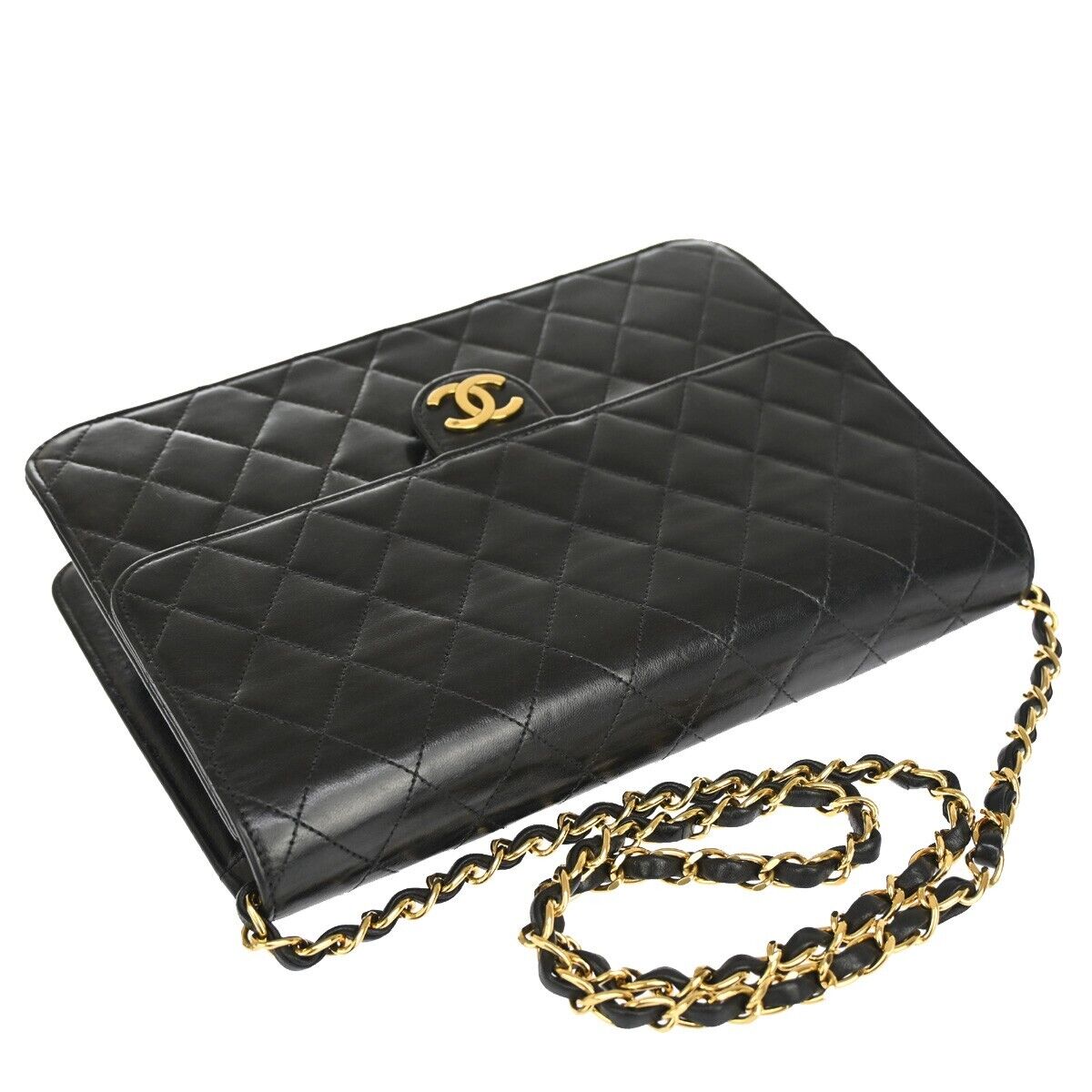 CHANEL CC Logo Matelasse Chain Shoulder Bag Leather Black GHW France 876RF086