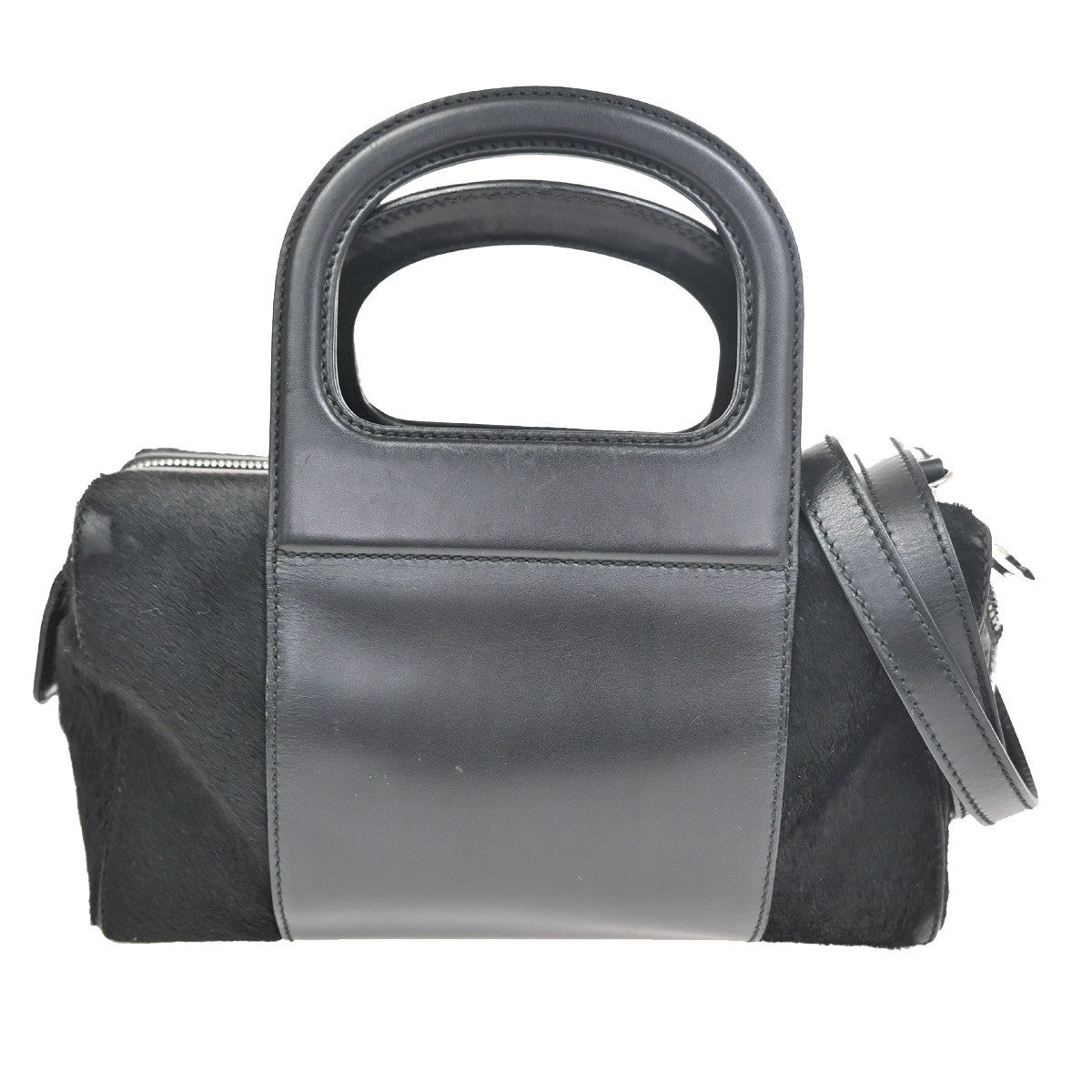 SALVATORE FERRAGAMO Logo 2WAY Shoulder Bag Fur Leather BK SHW Italy 05KC522