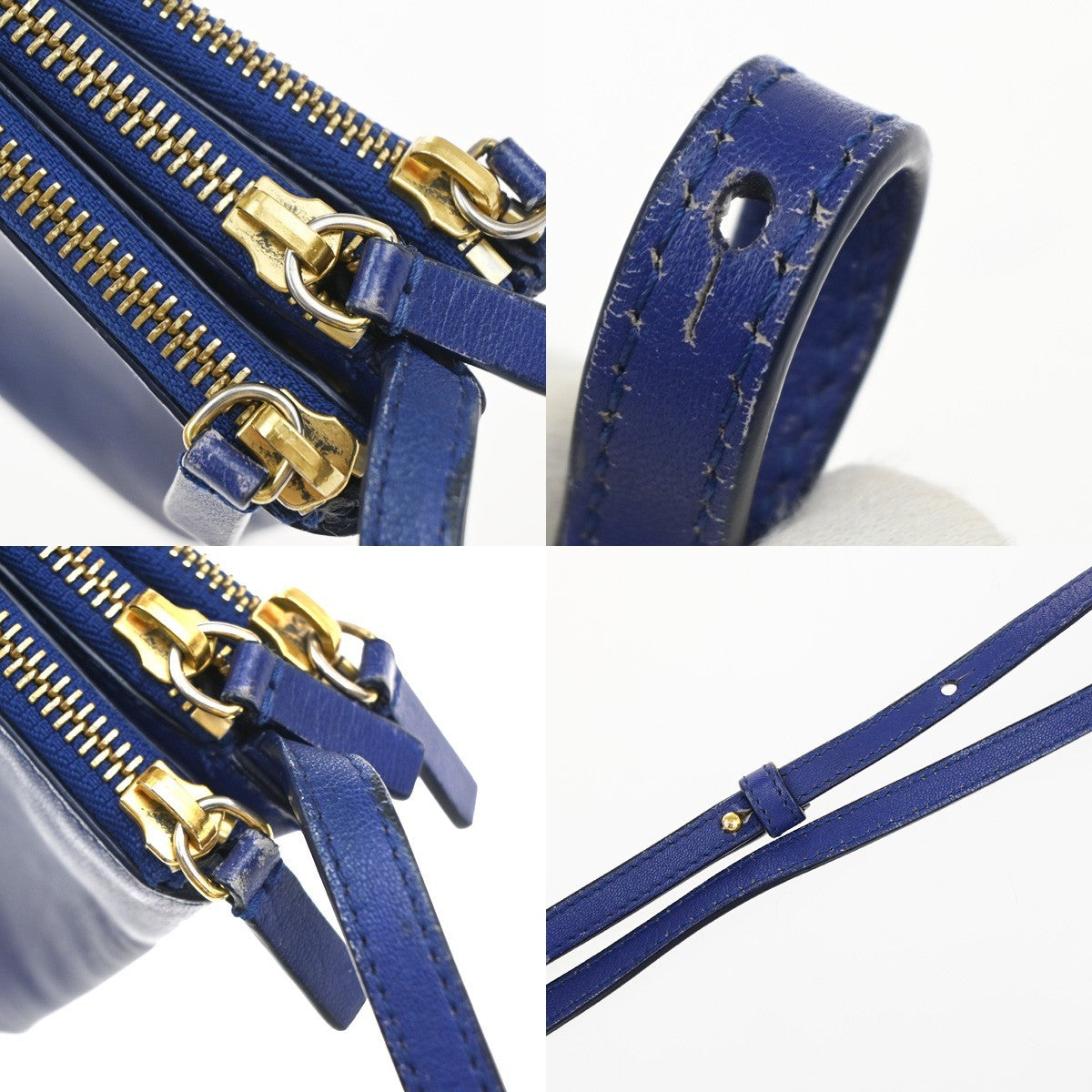 CELINE Logo Trio Small Crossbody Shoulder Bag Leather Blue Italy GHW 35YJ117