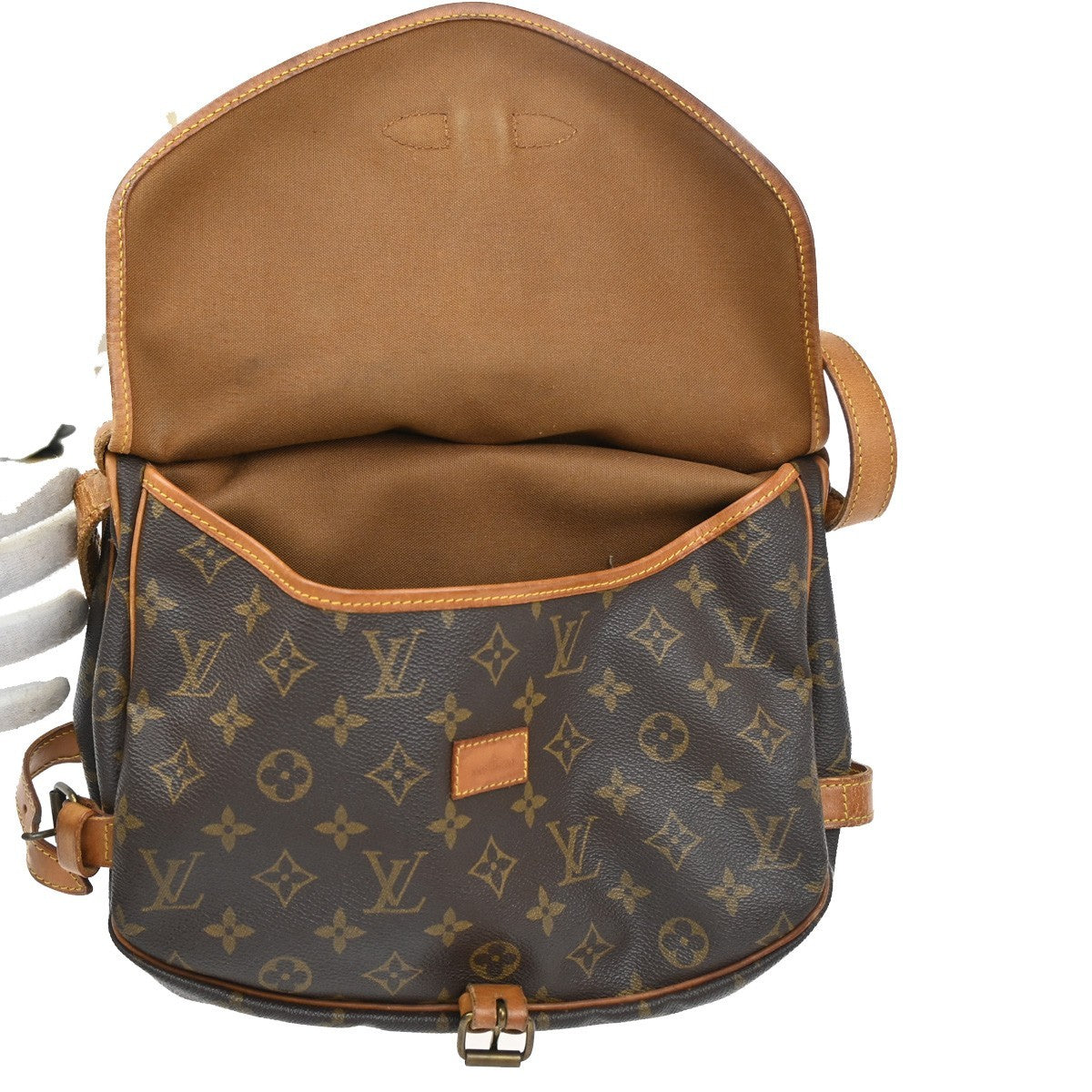 LOUIS VUITTON Logo Saumur 30 Shoulder Bag Monogram Leather Brown M42256 85CA300