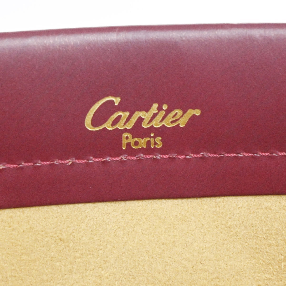 CARTIER Logo Trinity Tricolor Metal Handle Hand Bag Leather Red France 79MA200