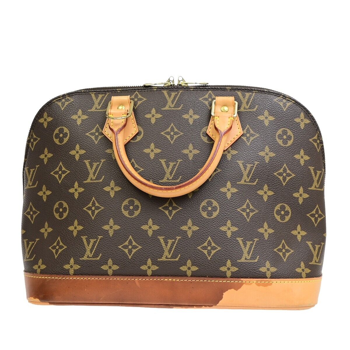 LOUIS VUITTON LV Logo Alma Hand Bag Monogram Leather Brown U.S.A. M51130 38EE047